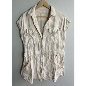 Free People We The Free Just Say When Zip Front Linen Blend Tunic Size Medium